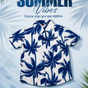 Men’s Blue Palm Print Premium Cotton Shirt