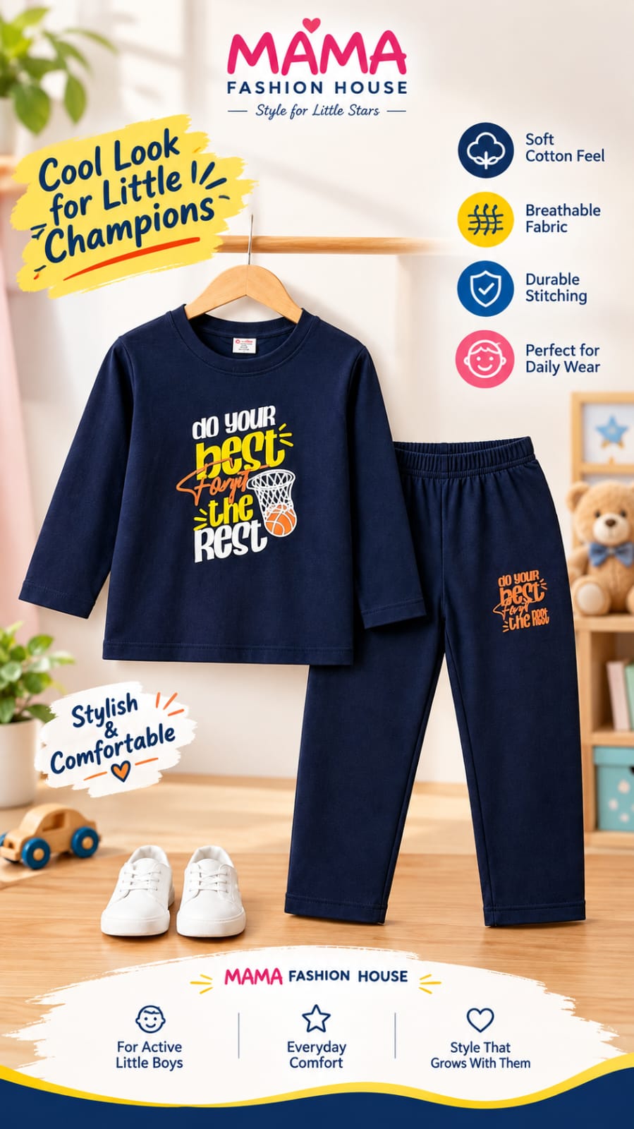 Kids Winter Full Sleeve T-Shirt & Pant Set 1